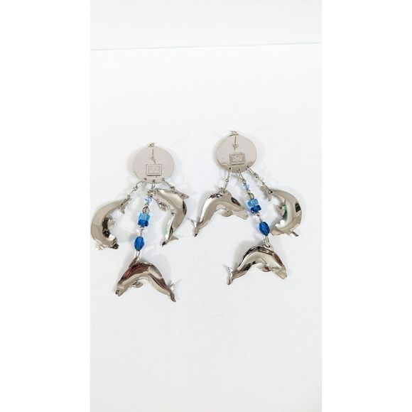 Lunch at the Ritz Dolphin Dance Dangle stud Earrings 14k gold posts rare retired - Picture 3 of 10